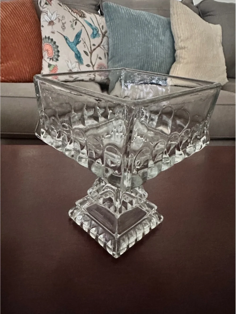 Vintage Jeannette Glass Wedding Candy Square Dish Pedestal Base